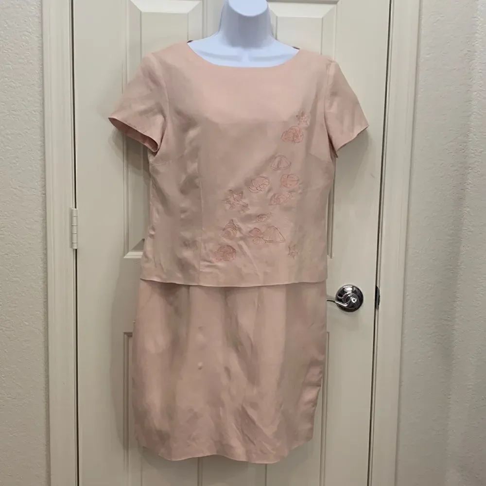 Positive Attitude Size 12 Petite Pink Scoop Neck Short Sleeve Womans Linen Dress
